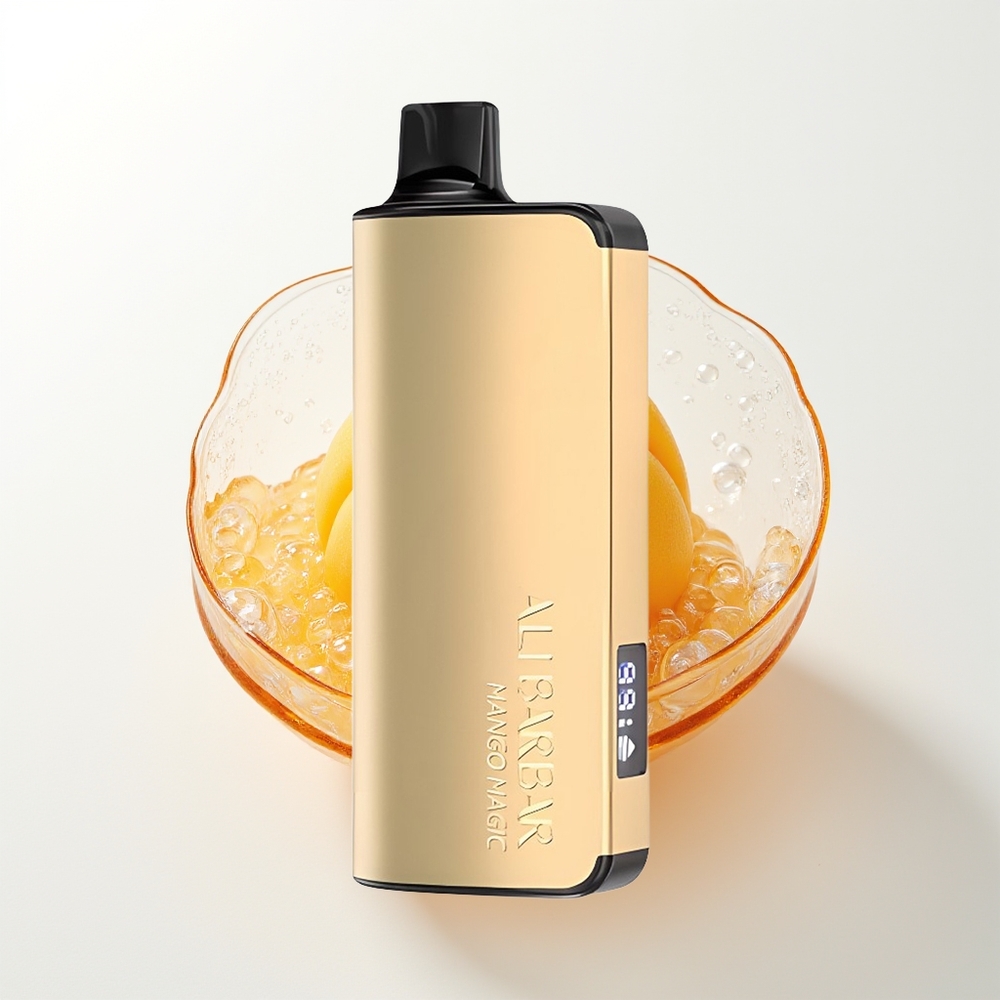 Alibarbar Ingot 9000 Pūšu Mango Maģija ar 22ml E-šķidruma ietilpību 2350mAh bateriju LED displeju un 1.2 Ohm spirāli