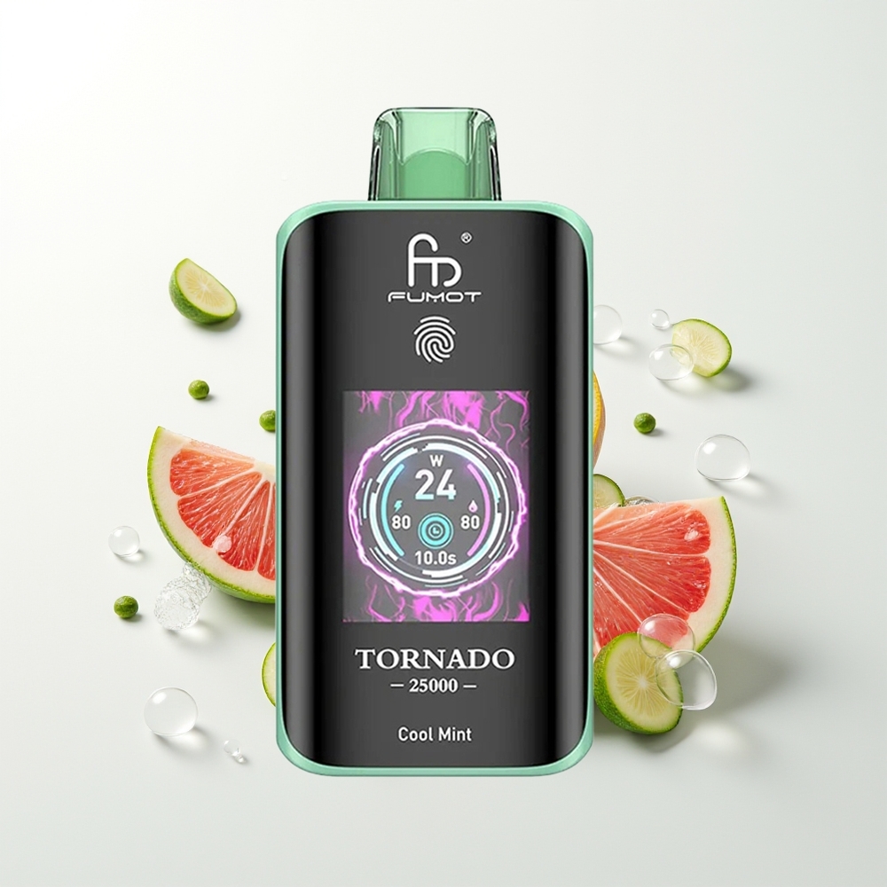 Fumot Tornado 25000 Pūšu Atjaunojamā E-likvīds Cool Mint HD Ekrāns 700mAh
