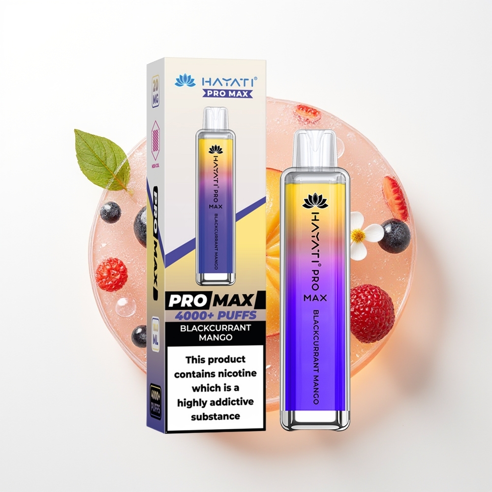 Hayati Pro Max 4000 Iekšpūšu Melnais Upene Mango 2% Nikotīna 1400mAh Akumulators
