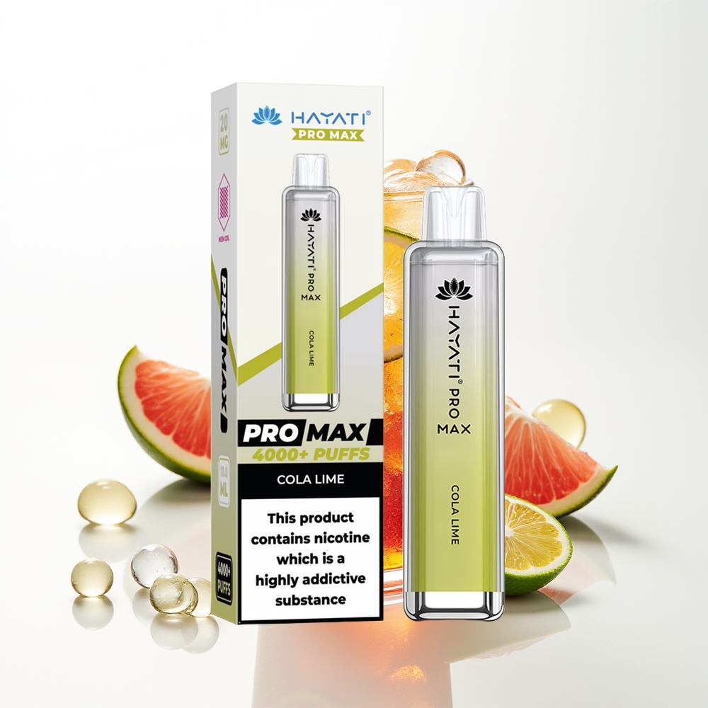 Hayati Pro Max 4000 Pūšu Izmēšamais Veips Kolas Laims ar 2%/5% Nikotīna 1400mAh Akumulatoru LED Gaismu un Kristāla Izskatu