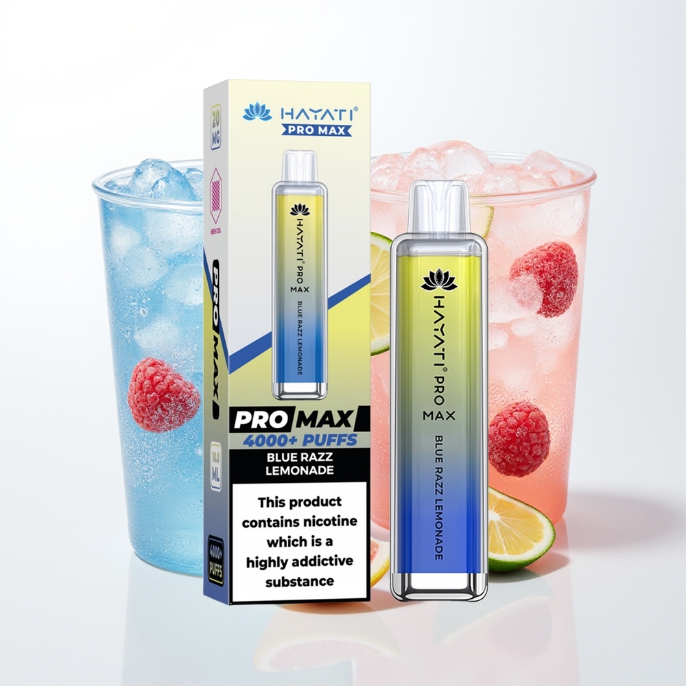 Hayati Pro Max 4000 Pūšu Izmēģinājuma Zilā Aveņu Limonāde ar 2ml tvertni 10ml auto uzpildi 1400mAh akumulatoru un LED gaismu