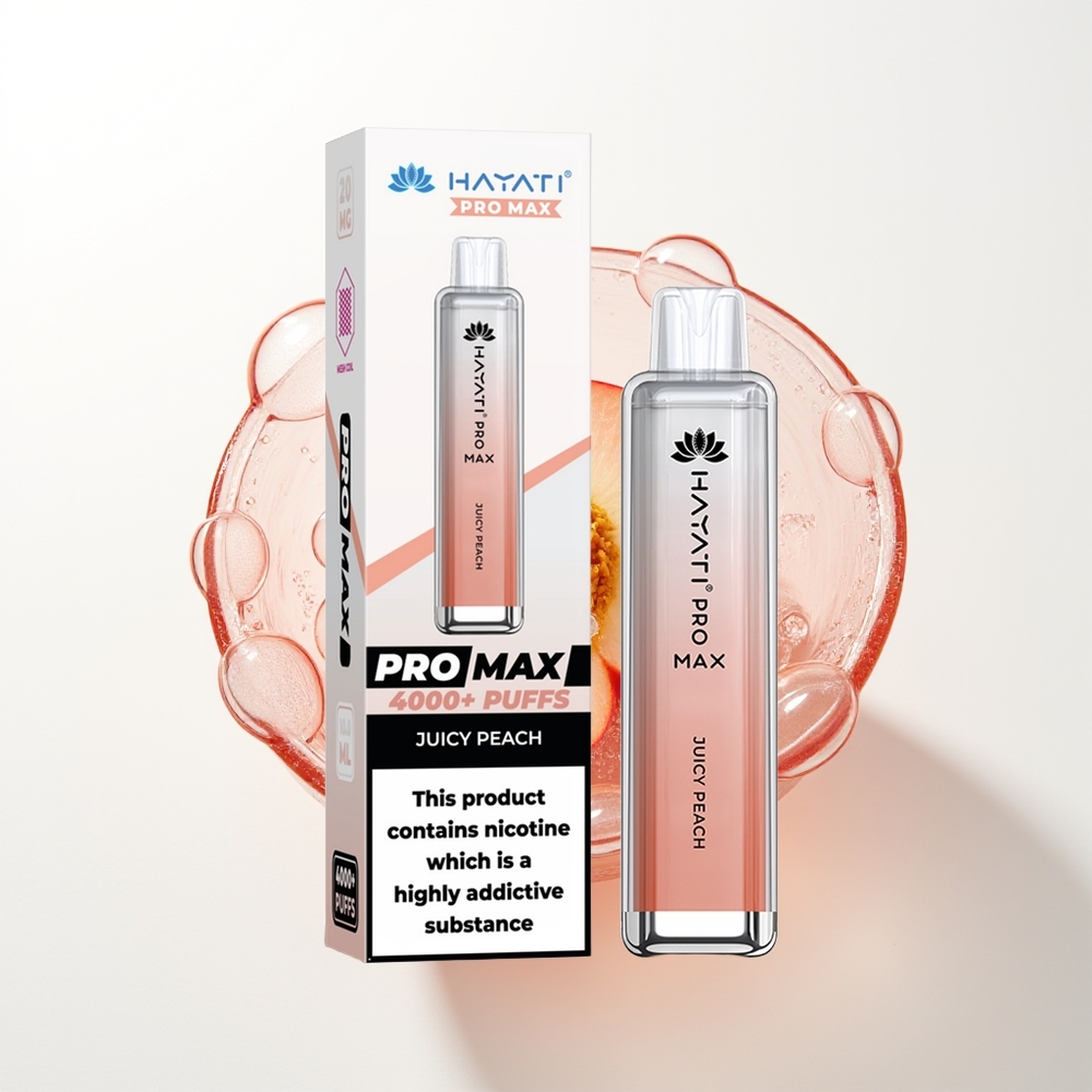Hayati Pro Max 4000 Pūšu Sulušais Persiks 2ml tvertne 10ml auto uzpilde 1400mAh baterija 2% 5% Nikotīns TPD-Compliance