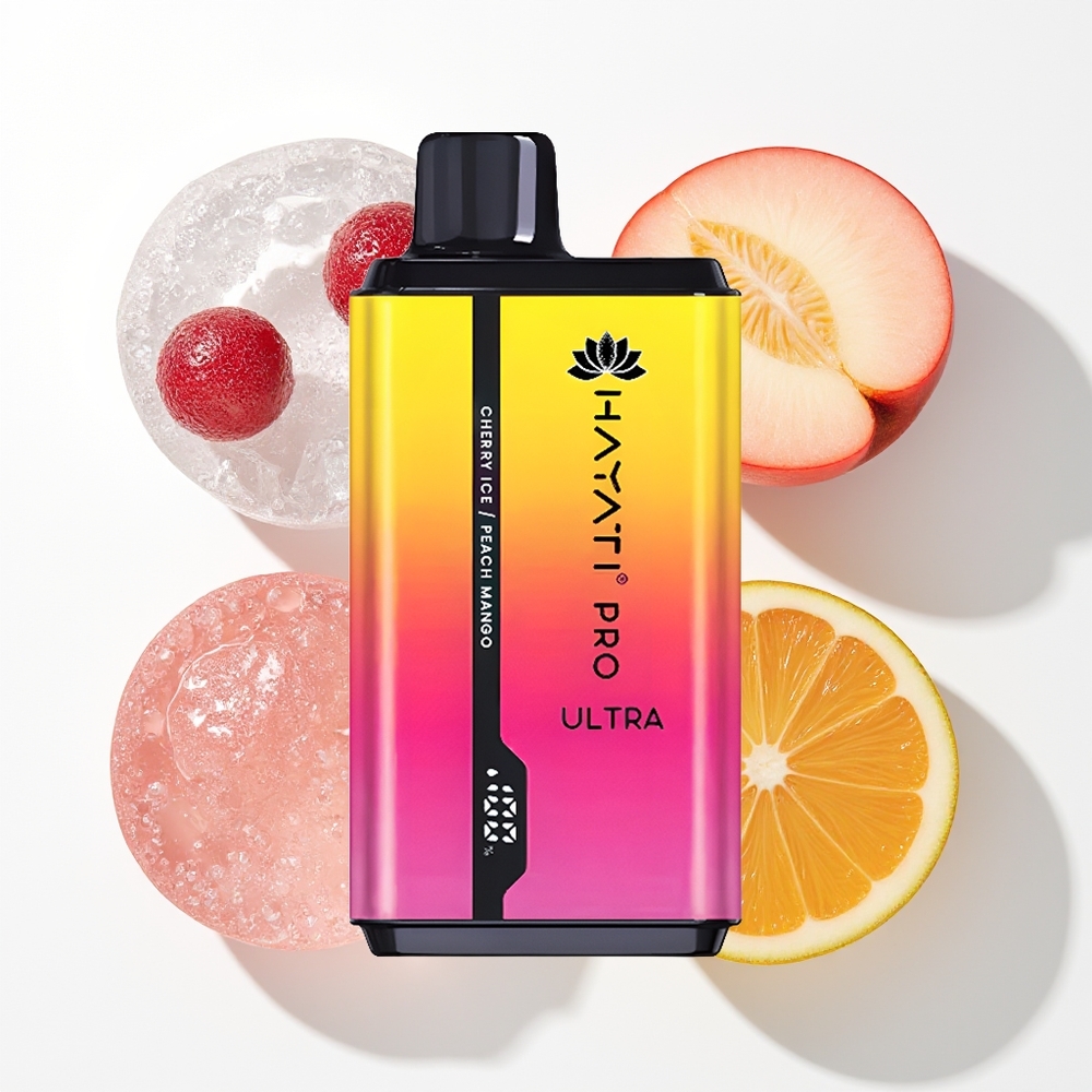 Hayati Pro Ultra 15000 Pūšu Iznēsājamais Tornado Ķiršu Ledus Persiku Mango