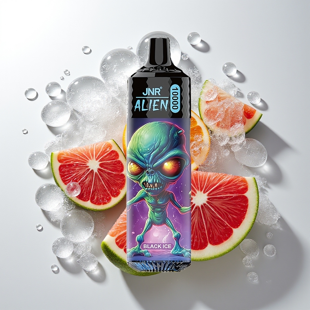 JNR Alien 10000 Pūšu Melnā Ledus Dispozitīvs Veips ar 850mAh Akumulatoru, 1.2 Ohm Mesh Spole un RGB Gaismu
