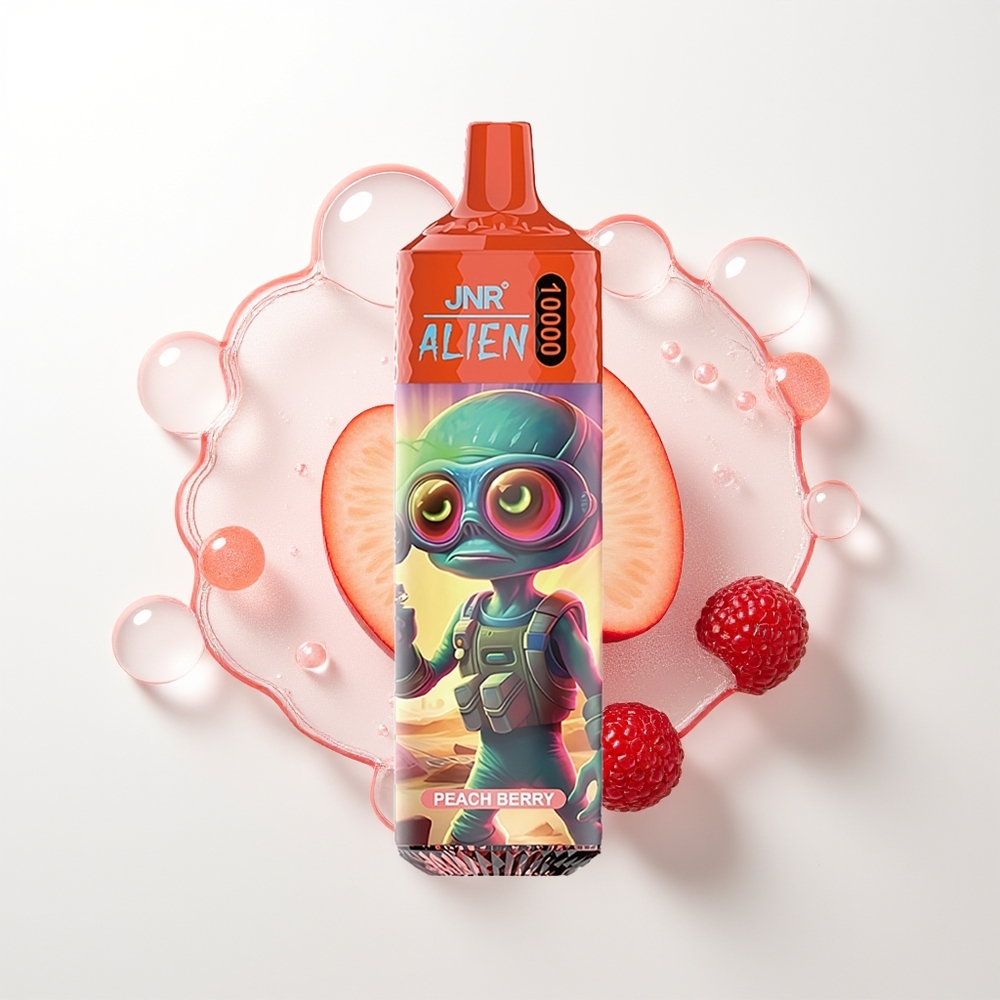 JNR Alien 10000 Pūšu Persiku Ogļu Vienreizējās Lietošanas Vape ar 850mAh, 1.2 Ohm Mesh Coil un RGB Gaismām