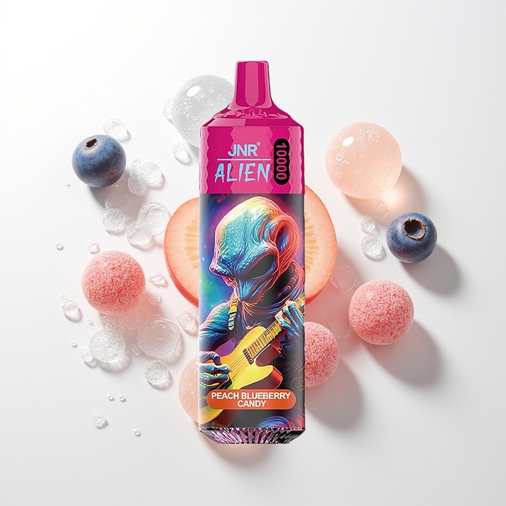 JNR Alien 10000 Pūšu Persiku Zemenes Konfekšu Vienreizējās Lietošanas Vape ar RGB Gaismu, 850mAh Akumulatoru un Type-C Uzlādi