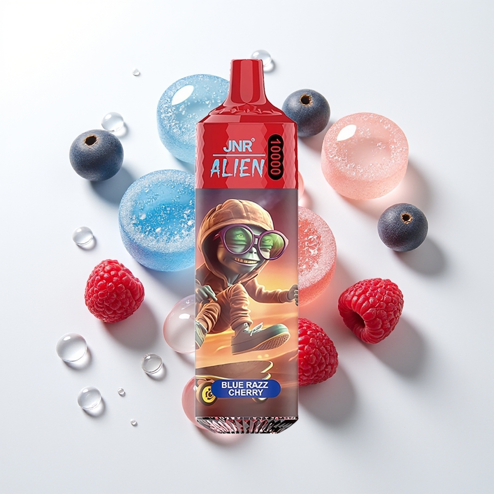 JNR Alien 10000 Pūšu Zilā Aveņu Ķiršu Vienreizējās Lietošanas Vape ar 850mAh, 1.2 Ohm Mesh Coil un LED Gaismām