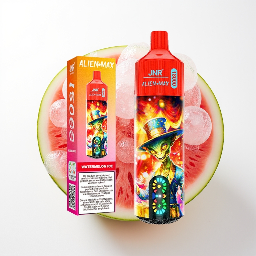 JNR Alien Max 18000 Pūšanas Ūdensmelones Ledus Dispozitīvais Veips ar LED Displeju, Dubultrežģa Tinumu, 28ml E-šķidruma un Type-C Ātrās Uzlādes