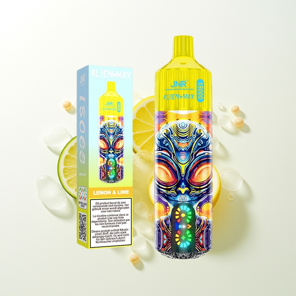 JNR Alien Max 18000 Pūšu Vienreizējās Lietošanas Vape Citrons & Laims, Smart LED Displejs, Dual Mesh Coil, Dual Core, 850mAh, Type-C Quick Charge