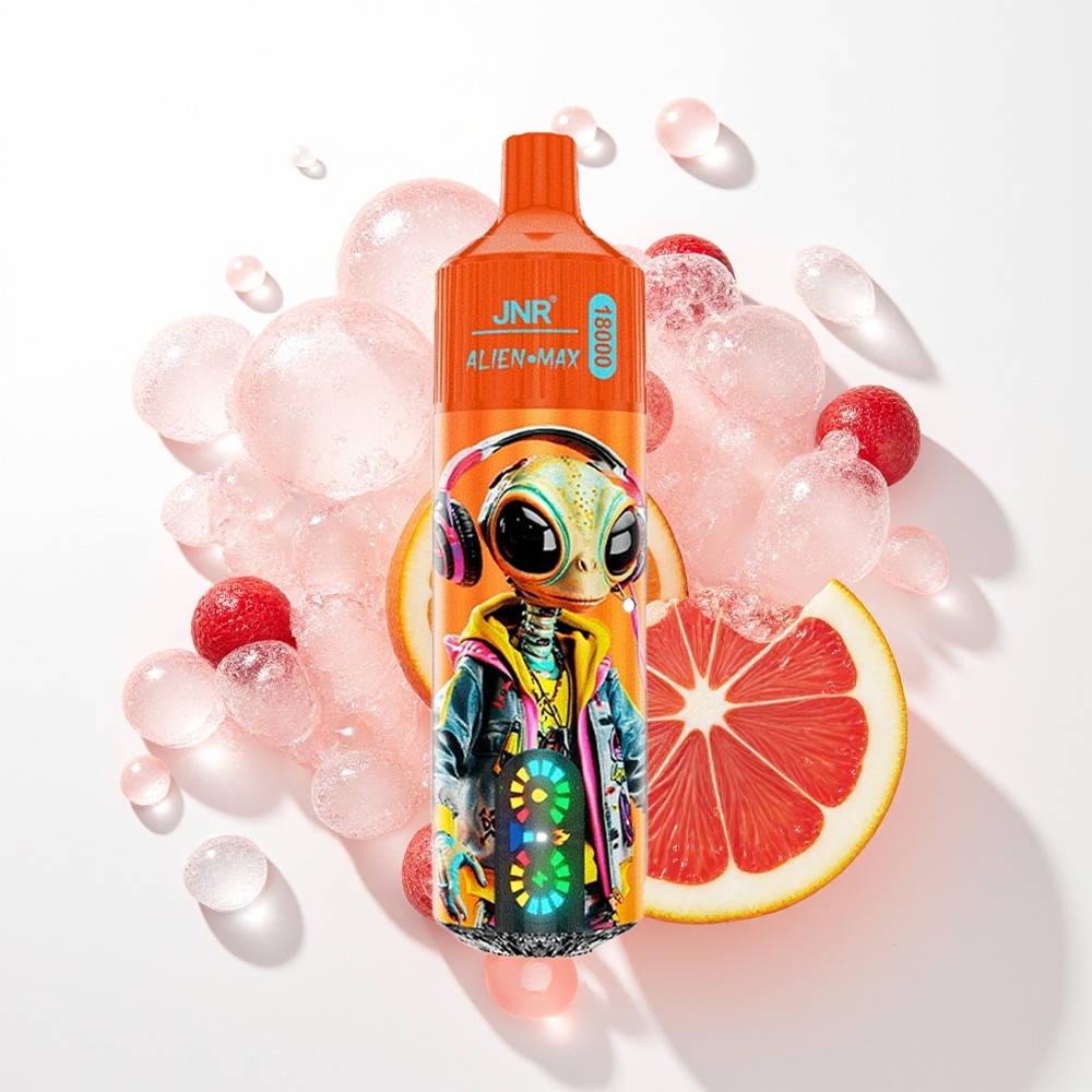 JNR Alien Max 18000 Pūšu Vienreizējās Lietošanas Vape Dzirkstošā Ķiršu Kola ar LED Displeju, Dubulto Režģa Spoli & Dubulto Kodolu, 850mAh Akumulatoru, 28ml E-Šķidruma, Type-C Ātrās Uzlādes un Nikotīna