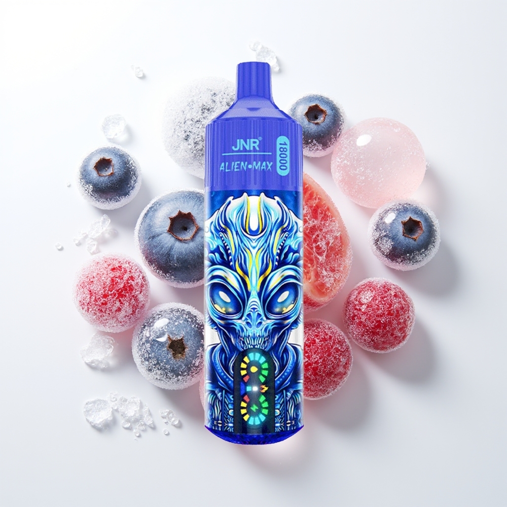 JNR Alien Max 18000 Pūšu Vienreizējās Lietošanas Vape Zemenes Ledus + 20 Garšas, LED Displejs, Dubultā Režģa Spole, 850mAh, 28ml, Type-C
