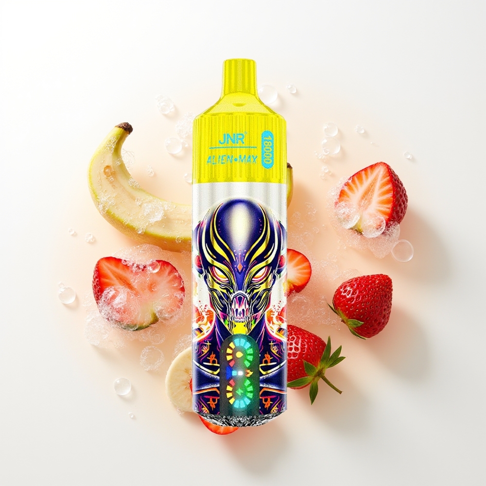 JNR Alien Max 18000 Pūšu Zemeņu Banānu Vienreizējās Lietošanas Vape ar LED Displeju, Dual Mesh Coil, 28ml E-liquid, Type-C Quick Charge