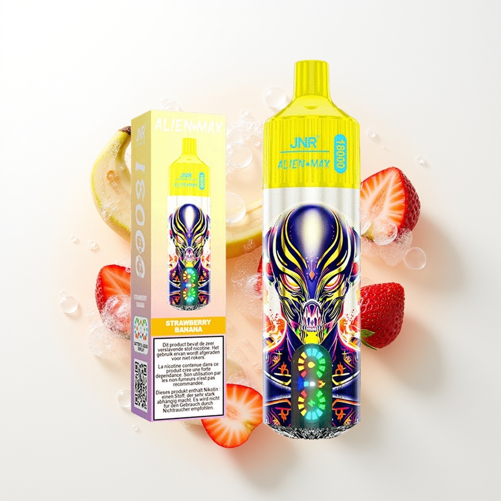 JNR Alien Max 18000 Pūšu Zemeņu Banānu Vienreizējās Lietošanas Vape ar LED Displeju, Dual Mesh Coil, 28ml E-liquid, Type-C Quick Charge
