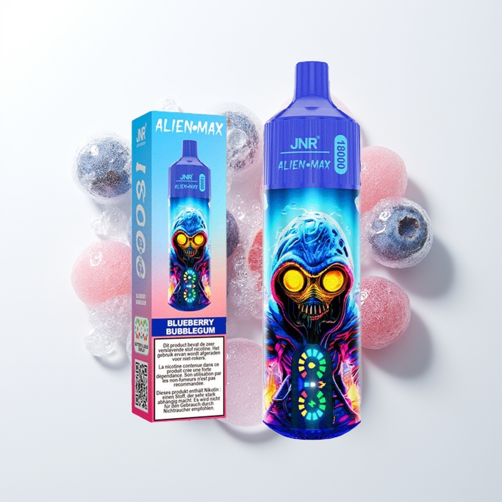 JNR Alien Max 18000 Pūšu Zilā Melleliņa Burbuļu Gumija Vāciņš ar LED Displeju, Dubulto Sietiņu, 850mAh Akumulatoru un 28ml E-Šķidruma