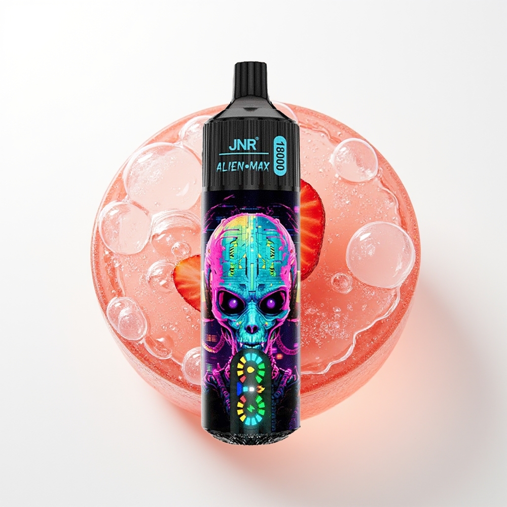 JNR Alien Max 18000 Puffs Vienreizējās Lietošanas Vape Hubba Bubba Zemeneņu (Strawberry) ar LED Displeju, Dubultā Režģa Spole, 28ml E-šķidrums, 850mAh Baterija, Type-C Uzlāde