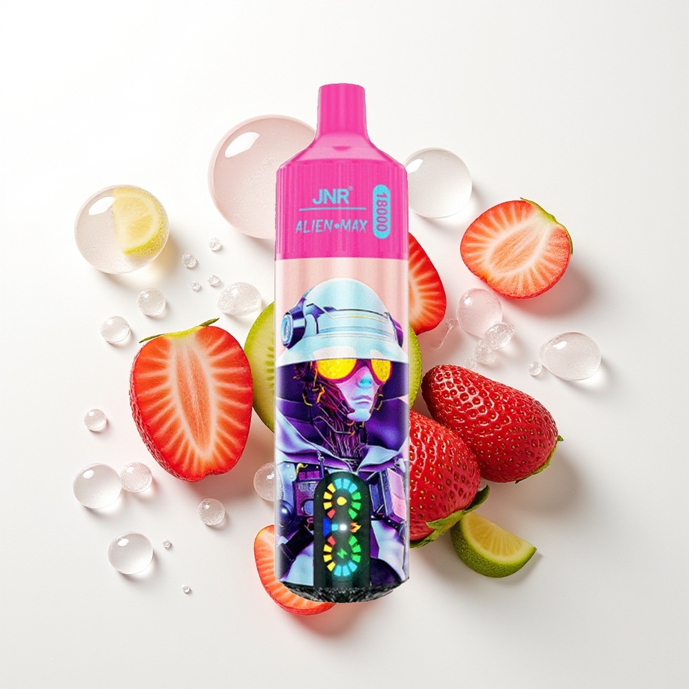 JNR Alien Max 18000 Puffs Zemeņu Ķīvju Vienreizējās Lietošanas Vape ar LED Displeju, Dual Mesh Coil, 28ml E-liquid, 850mAh Battery, Type-C Quick Charge