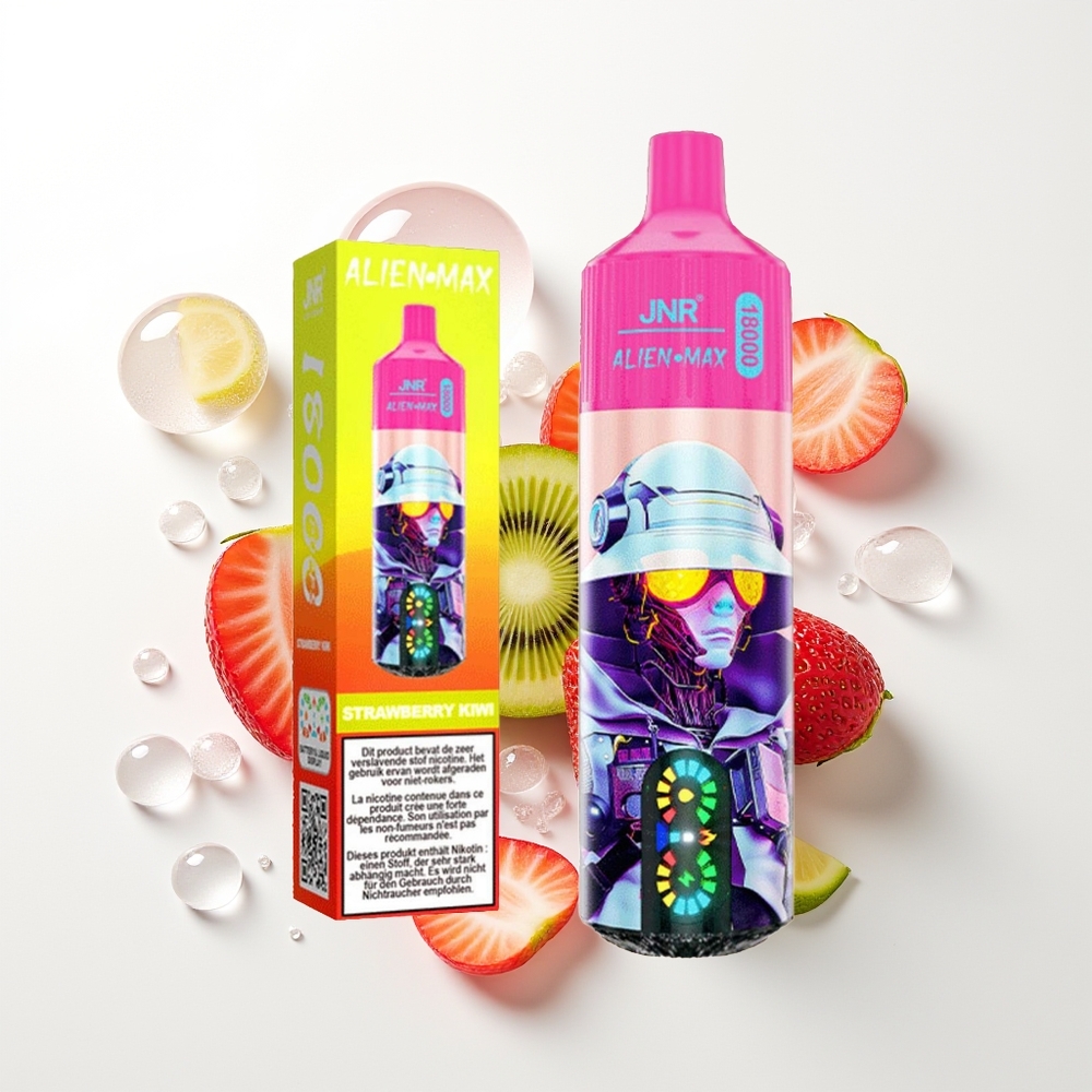 JNR Alien Max 18000 Puffs Zemeņu Ķīvju Vienreizējās Lietošanas Vape ar LED Displeju, Dual Mesh Coil, 28ml E-liquid, 850mAh Battery, Type-C Quick Charge