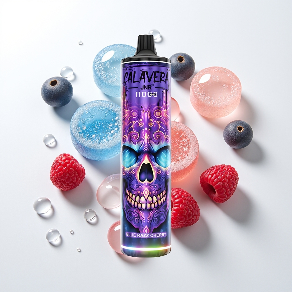 JNR Calavera 11000 Pūšas Vienreizējās Lietošanas Vape Zilā Aveņu Ķiršu ar Type-C, 850mAh, 21ml, 1.0ohm Mesh Coil, 0%/2%/5% Nikotīna