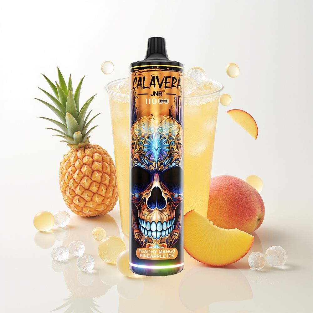 JNR Calavera 11000 Puffs Izkliedējamais Veips Persiku Mango Ananāsu Ledus ar Type-C Uzlādi, 850 mAh Akumulatoru, 21ml E-Sķidruma Ietilpību, 1.0ohm Mesh Tinumu un 0%,2%,5% Nikotīna Saturu