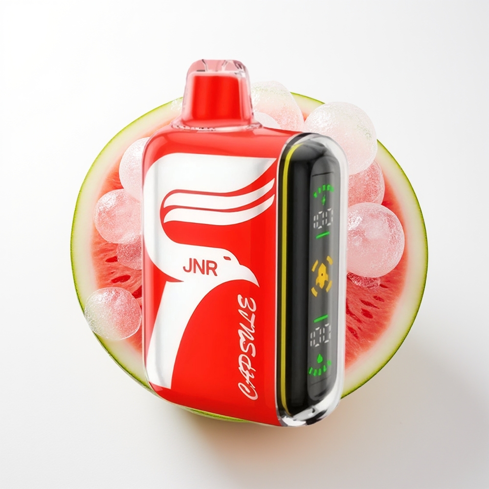 JNR Capsule 15000 Pūšu Vienreizējās Lietošanas Vape Arbūzs Ledus ar 850mAh, 20ml, 20W, Dual Mesh Coil, Smart LED Display, Boost Mode, Type-C Quick Charge, Full-Screen Immersion, Battery & Vape Display