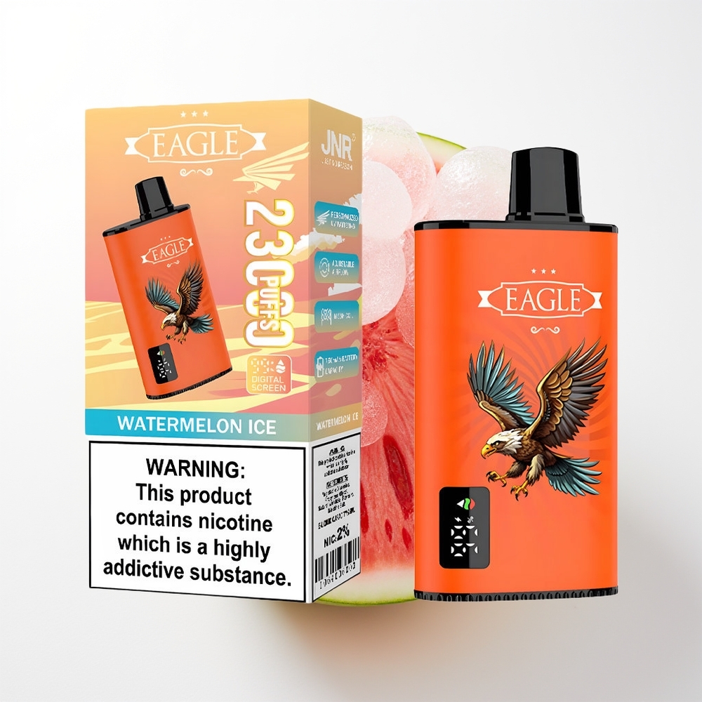 JNR EAGLE Smart 23000 Pūšu Vienreizējās Lietošanas Vape Arbūzs Ledus ar Digitālo Displeju, 1.0ohm Mesh Coil, Regulējamu Gaisa Plūsmu, 750mAh Akumulatoru, Type-C Uzlādi, 25ml E-Šķidruma Tilpumu, Nikotī