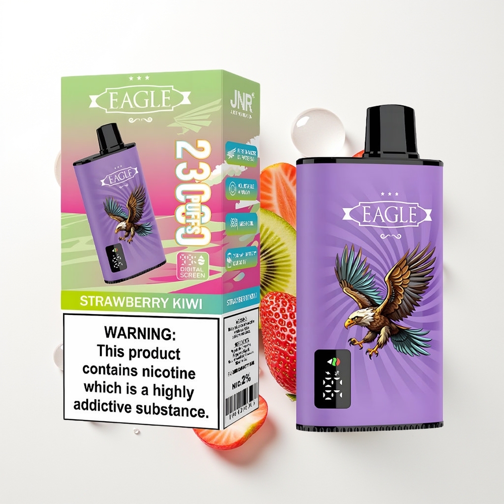 JNR EAGLE Smart 23000 Pūšu Vienreizējās Lietošanas Vape Zemeņu Kiwi Digitālais Displejs 1.0ohm Sietspole Tipo-C Uzlāde 25ml eŠķidrums 2% Nikotīns