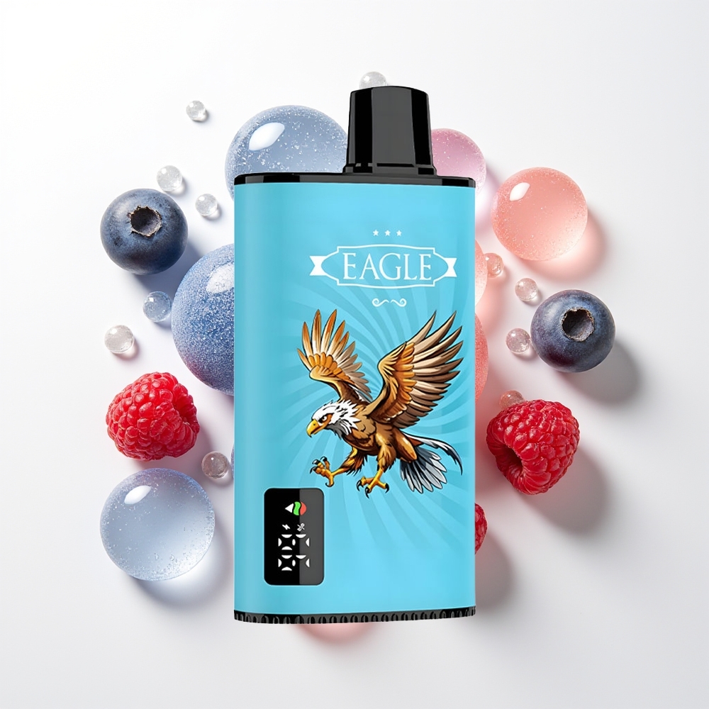 JNR EAGLE Smart 23000 Pūšu Vienreizējās Lietošanas Vape Zilā Ķirše Skābo Avene + Digitālais Displejs, 1.0ohm Siets Spole, Regulējams Gaisa Plūsma, 750mAh Baterija, Type-C Uzlāde, 25ml e-Sviests