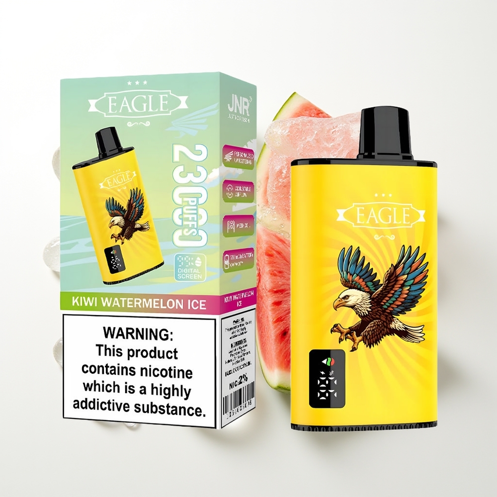 JNR EAGLE Smart 23000 Pūšu Vienreizējās Lietošanas Vape Ķiršu Arbūzu Ledus ar Digitālo Ekrānu, 1.0ohm Mesh Coil, Adjustable Airflow, 750mAh Battery, Type-C Charging, 25ml e-Liquid, Nicotine 2%