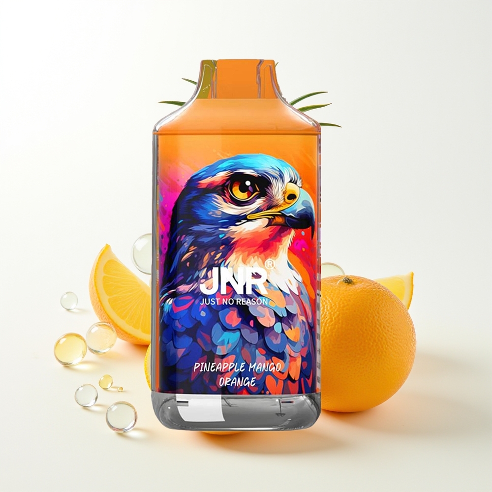 JNR Falcon 16000 Iespējas Vienreizējās Lietošanas Vape Ananāsu Mango Apelsīns 850mAh 22ml Dual Mesh Coil Type C & Lightning Smart LED Display 0%,2%