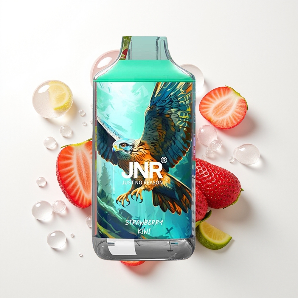 JNR Falcon 16000 Pūšu Zemeņu Kiwi Vienreizējās Lietošanas Vape 850 mAh 22ml Dual Mesh Coil Type C & Lightning Smart LED Display 0%,2%