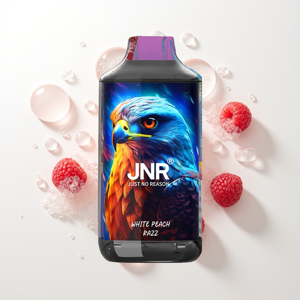 JNR Falcon 16000 Puffs Baltā Persiku Aveņu Vienreizējās Lietošanas Vape 850mAh 22ml Dual Mesh Coil Type C & Lightning Smart LED Display 0% 2%