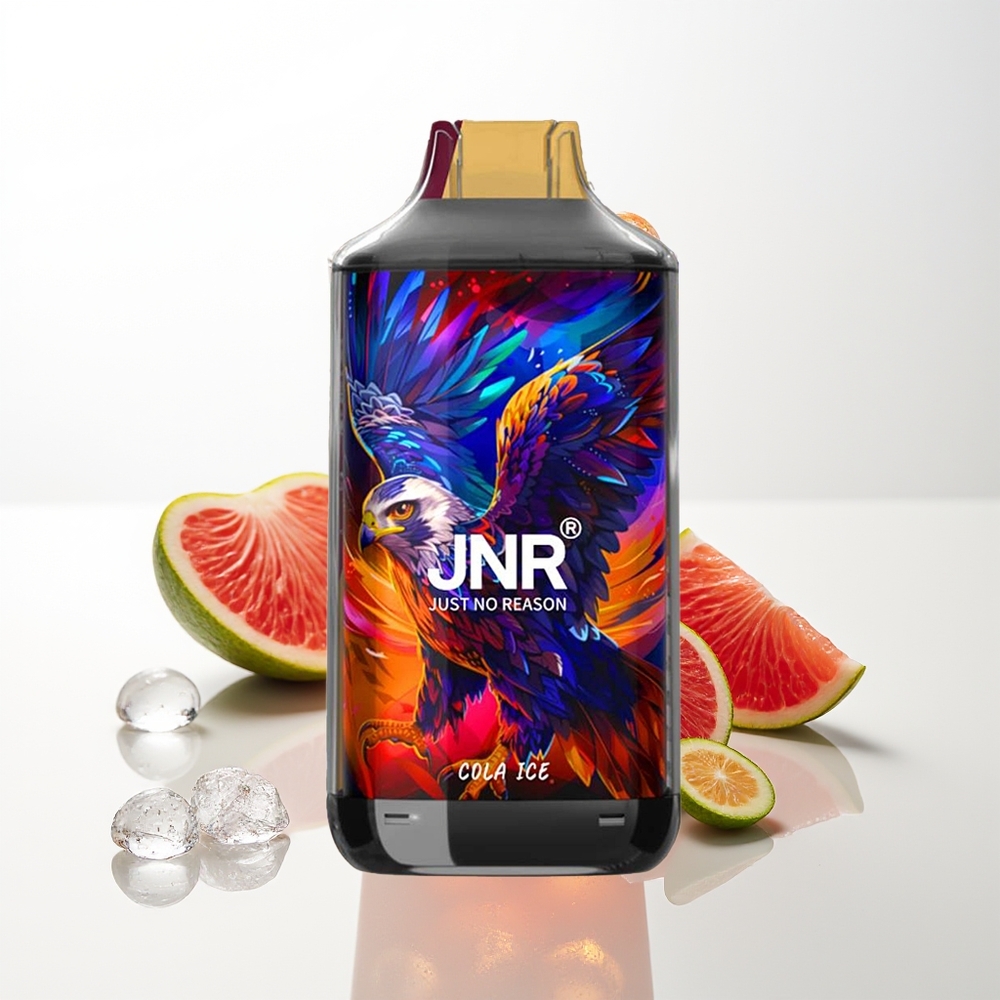 JNR Falcon 16000 Puffs Vienreizējās Lietošanas Vape Kola Ledus ar 850 mAh bateriju, 22ml e-šķidruma, Dual Mesh Coil, Type C & Lightning uzlādi, Smart LED displeju un Nikotīna saturu 0%,2%