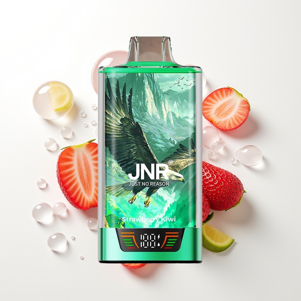 JNR Falcon Pro 28000 Izklaides Vēdeņu Zemeņu-Ķīvija ar 30ml, 950mAh, 5% Nikotīna, Smart Display, Dual Mesh Coil, USB Type-C, MTL