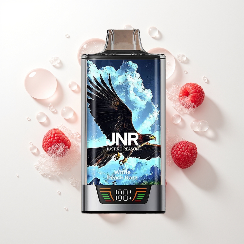 JNR Falcon Pro 28000 Izmetamā Vape Baltā Persiku Aveņu 30ml 950mAh 5% Nicotīna MTL