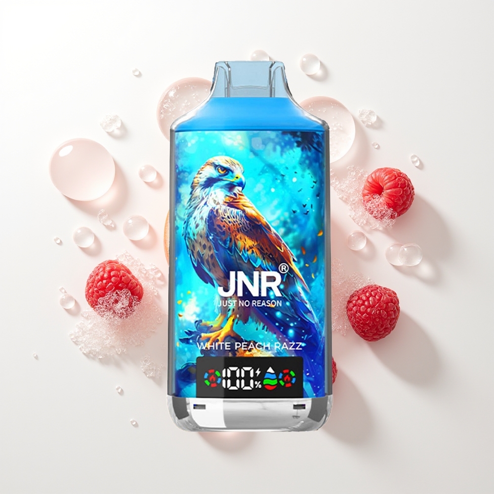 JNR Falcon X 18000 Pūšas Baltā Persiku Aveņu Vienreizējās Lietošanas Vape 750mAh 24ml Dual Mesh Coil & Dual Core Digital Display Type-C Quick Charge 0%,2%,5%