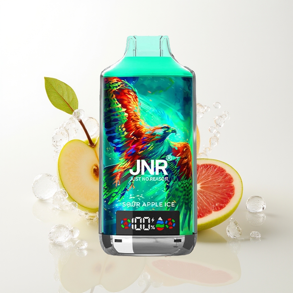 JNR Falcon X 18000 Pūšu Vienreizējās Lietošanas Vape Skābā ābola Ledus ar 750mAh, 24ml, Dual Mesh Coil, Digital Display, Type-C Quick Charge, 0%/2%/5% Nikotīns