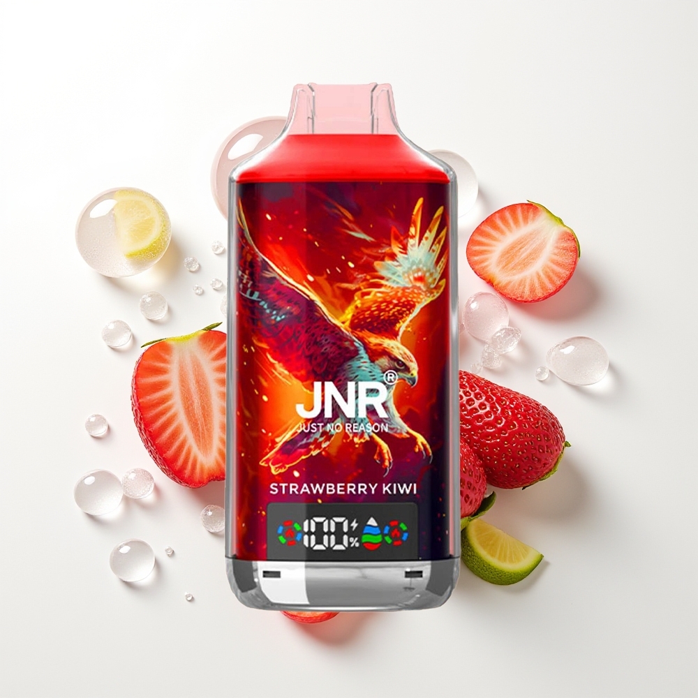JNR Falcon X 18000 Pūšu Vienreizējās Lietošanas Vape Zemeņu Kiwi 750mAh 24ml Dual Mesh Coil & Dual Core Digitālais Displejs Type-C Quick Charge 0%,2%,5% Nikotīns
