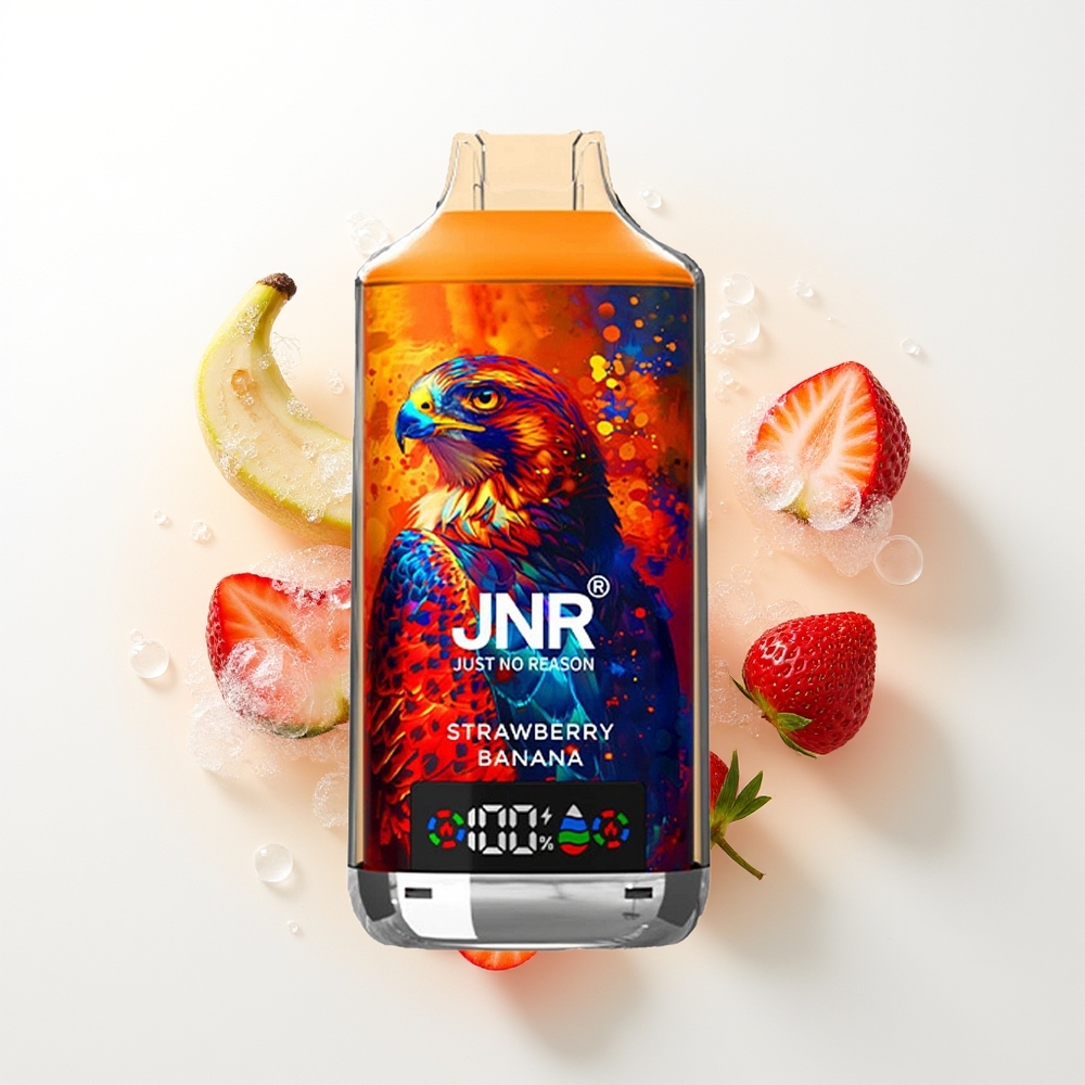 JNR Falcon X 18000 Pūšu Vienreizējās Lietošanas Vape Zemene Banāns 750mAh 24ml Dual Mesh Coil & Dual Core Digital Display Type-C Quick Charge 0%,2%,5%