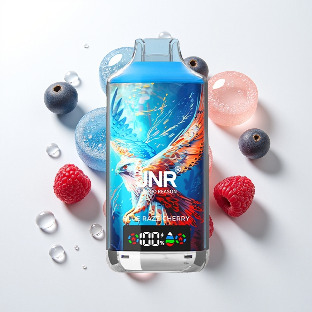 JNR Falcon X 18000 Puffs Divkokaķedu Zilā Aveņuķiršu Vienreizējās Lietošanas Vape 750mAh 24ml Dual Mesh Coil Digital Display Type-C 0%2%5%