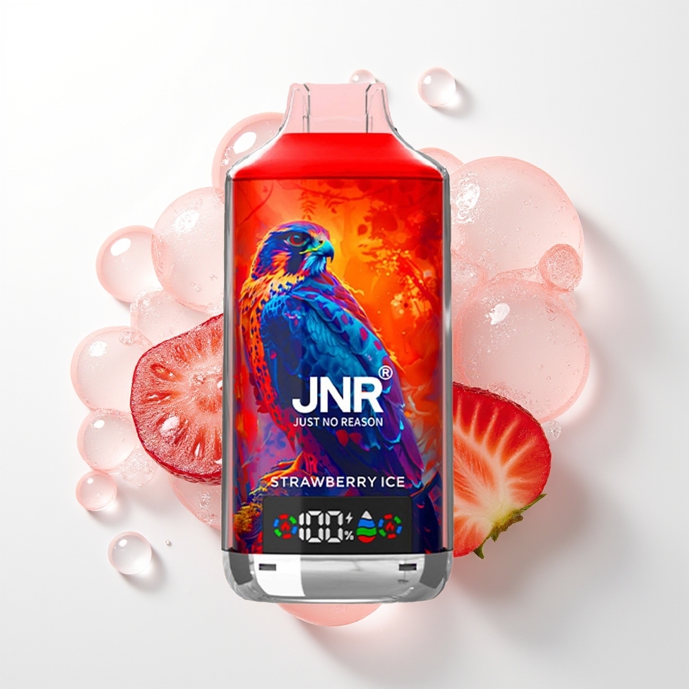 JNR Falcon X 18000 Puffs Vienreizējās Lietošanas Vape Zemeņu Ledus ar 750mAh Akumulatoru, 24ml E-Šķidruma, Dual Mesh Coil & Dual Core, Digitālais Displejs, Type-C Ātrās Uzlādes, Nikotīna Saturu 0%,2%,