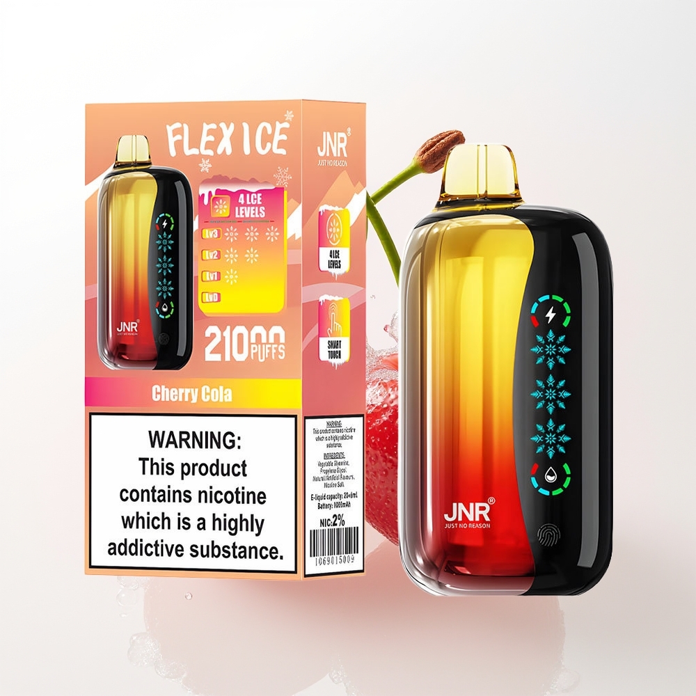 JNR Flex Ice 21000 Pūšķi Vienreizējās Lietošanas Vape Ķiršu Kola Pielāgojams Gaiss, 26ml E-šķidrums, 1,2 Ohm Dual Mesh, 1000mAh, Type-C Uzlāde