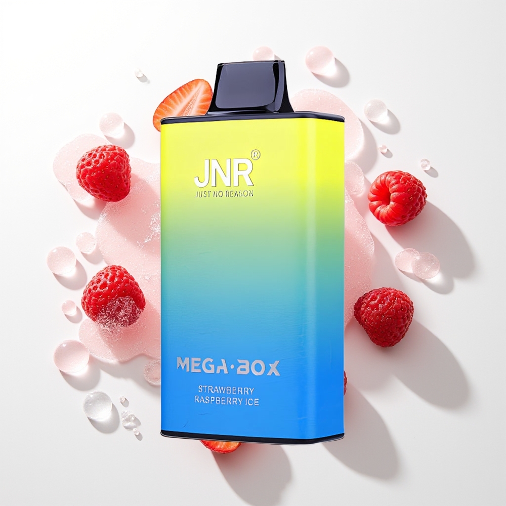 JNR Mega Box 25000 Puffs Izmēģinājams Vape Zemeņu Aveņu Ledus ar 30ml E-šķidruma, 850mAh Akumulatoru, Dual Mesh Coil & Dual Core, Type-C Ātrā Uzlāde