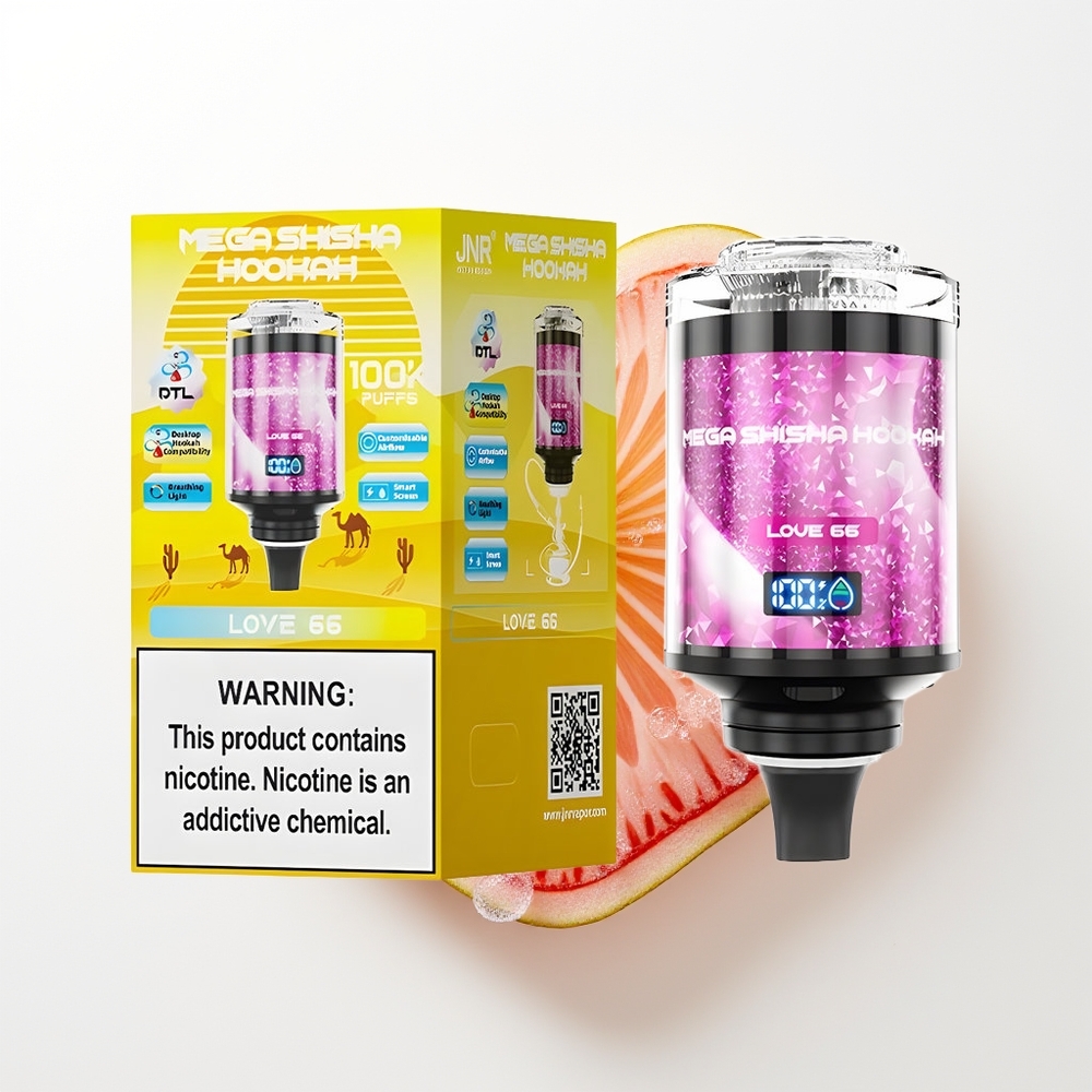 JNR Mega Shisha Hookah 100K Galda Saderība Mīlestība 66 2200mAh 60ml Gaismas Ekrāns 2% Nikotīns