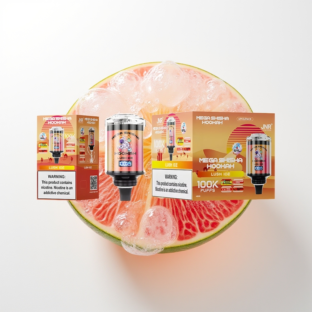 JNR Mega Shisha Hookah 100K Lush Ledus Darbvirsmas Saderība Interaktīvs Ekrāns 2200mAh 60ml
