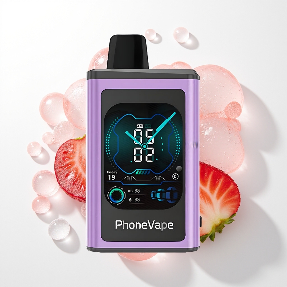 JNR PhoneVape 30000 pūšu Vienreizējās Lietošanas Vape Zemeneņu Ledus ar 850mAh Type-C Uzlādi, Turbo Režīmu, Pielāgojamu Gaisa Plūsmu, Pilnu Ekrānu un Nikotīna Stiprumu 2%,5%