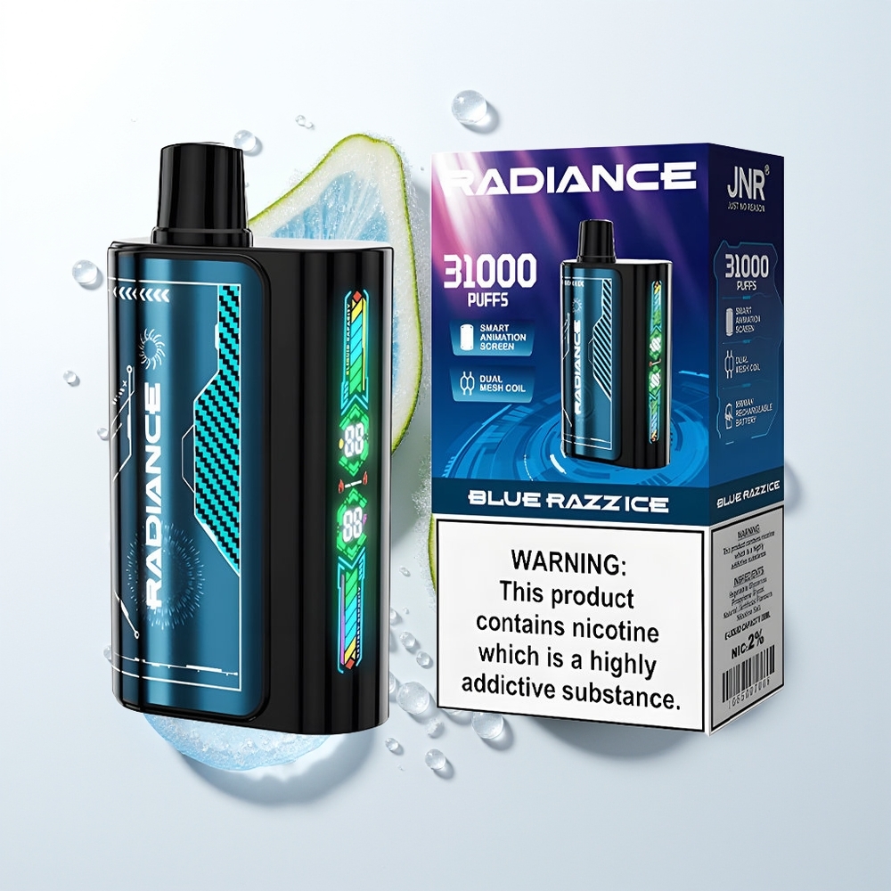 JNR Radiance 31000 Puffs Vienreizējās Lietošanas Vape Zilā Aveņu Ledus