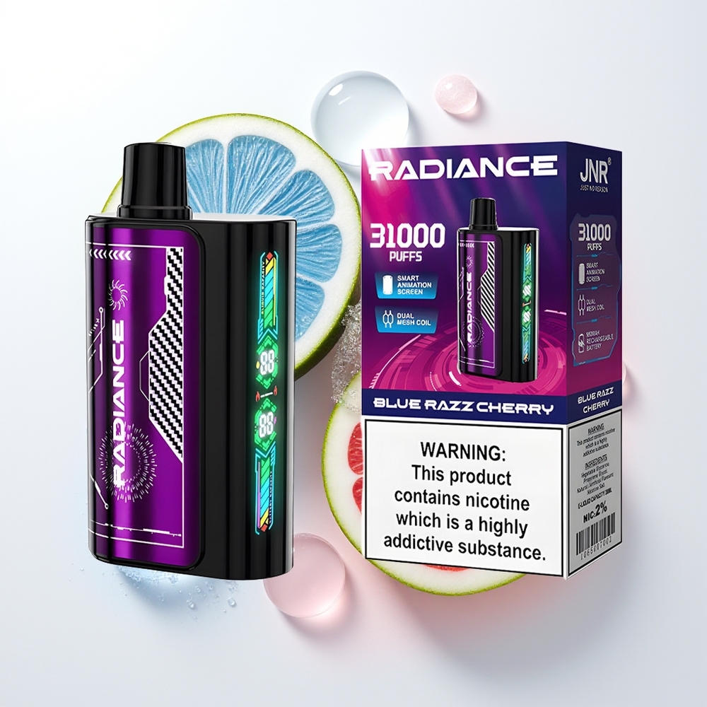 JNR Radiance 31000 Puffu Vienreizējās Lietošanas Vape Zilā Aveņķiršu 28ml 2% Nikotīna