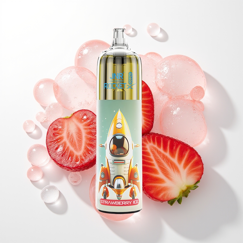 JNR Rocket-X 12400 Puffs Saldā Zemeņu Ledus Vārpsta ar RGB Gaismām, 1.2ohm Mesh Spole, 850mAh Akumulators, 25ml e-Likvīds, Type-C Ātrā Uzlāde, Adjstējams Gaisa Plūsma