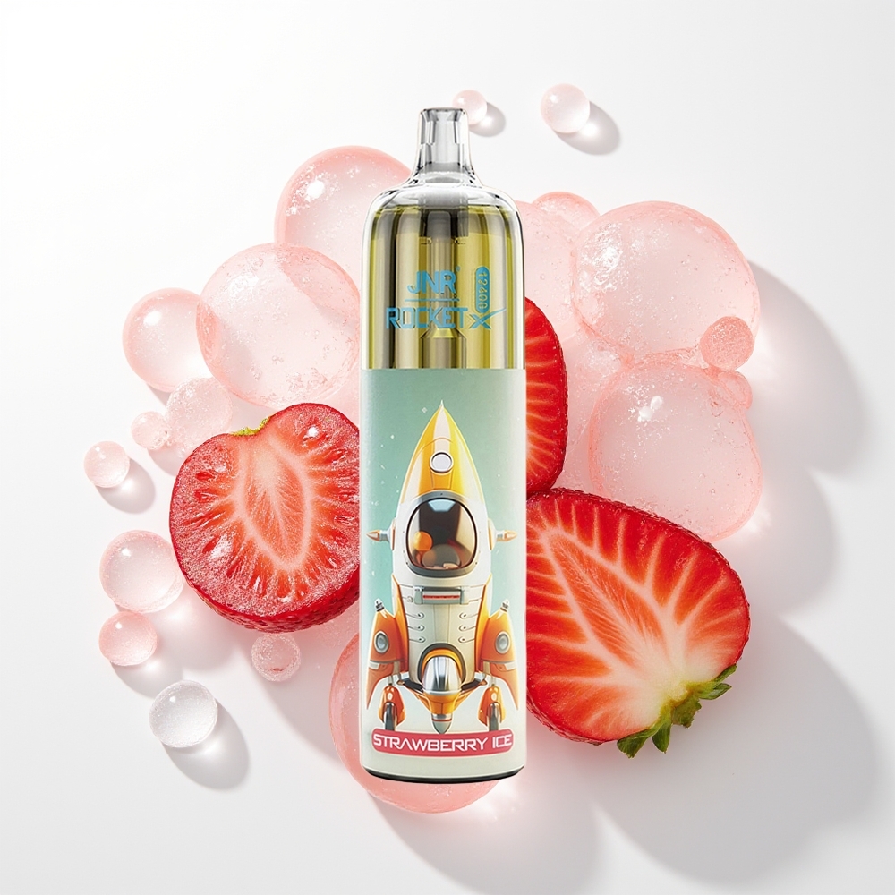 JNR Rocket-X 12400 Puffs Saldā Zemeņu Ledus Vārpsta ar RGB Gaismām, 1.2ohm Mesh Spole, 850mAh Akumulators, 25ml e-Likvīds, Type-C Ātrā Uzlāde, Adjstējams Gaisa Plūsma