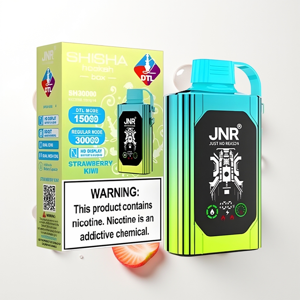 JNR Shisha Hookah Box 20500 Pūšu Zemeņu Kiwi Vienreizējās Lietošanas Vape HD Displejs 1000mAh 25ml Dual Mesh Coil Dual Core Type-C Quick Charge 0% 2% 5%